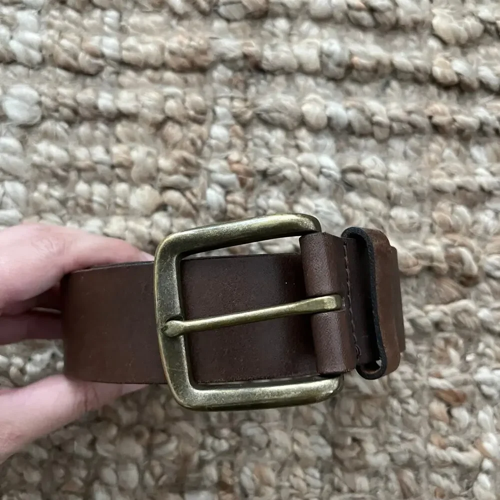 L.L.Bean 1912 Jean Belt Brown Leather Solid Brass Buckle 1.5